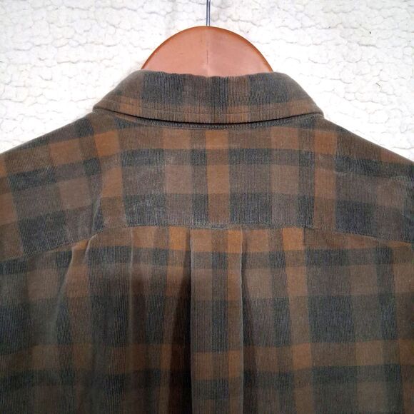 ROWM Men's Medium Shirt Button Down Long Sleeve 100% Cotton Corduroy Brown Plaid - Picture 4 of 16